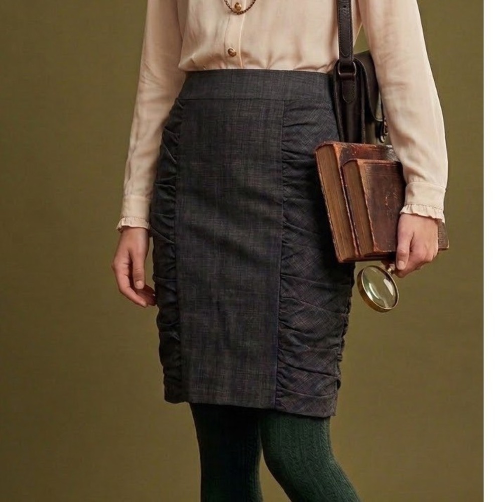 Cartonnier Pencil Skirt 0 Gray Ruched Officecore Dark Academia Steampunk Y2K